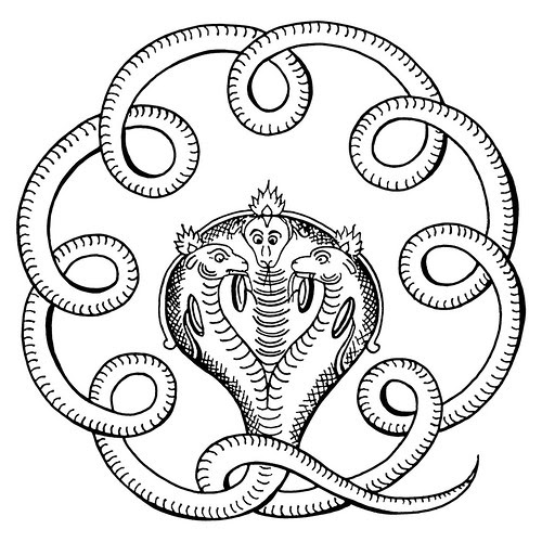 Indian Designs t - knot of a single cobra: line drawing design - clipart symbol
