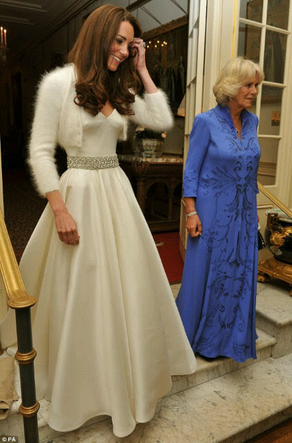 The Duchess of Cambridge in her evening dress for the dinner reception this evening.