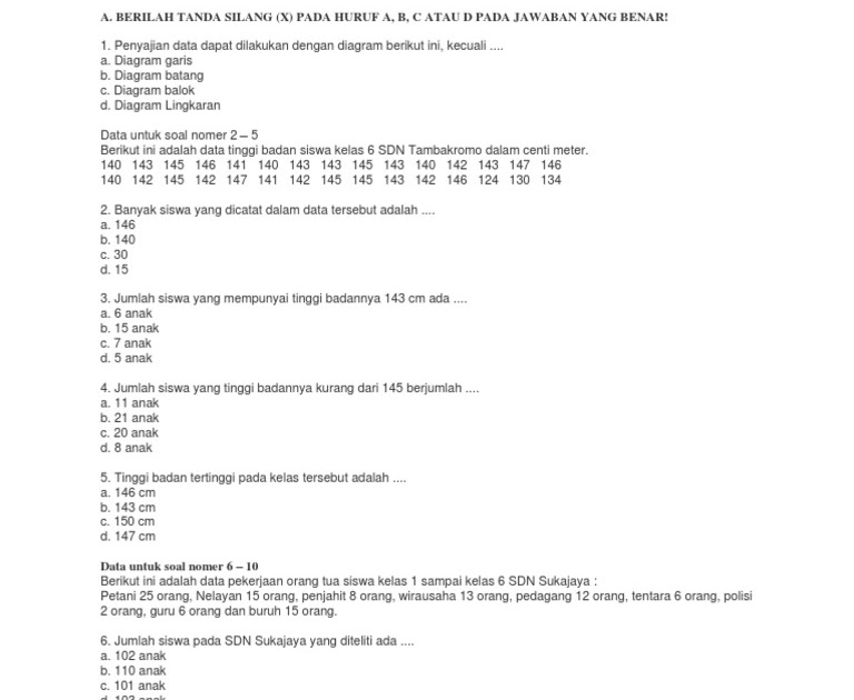 Contoh Soal Penyajian Data Kelas 5 Sd - Soal Terpadu