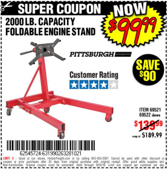 Harbor Freight 2 Ton Engine Hoist Coupon 2020