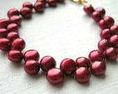 Cranberry Red Zig Zag Pearl Bracelet