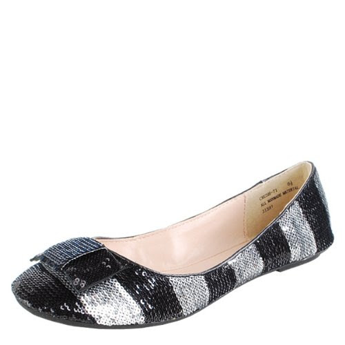 striped flats with bow