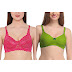 Clovia Women's Lace Non-Padded Wirefree Bra in Hot Pink + Women's
Cotton Non-Padded Wirefree Bra with Demi Cups - Green