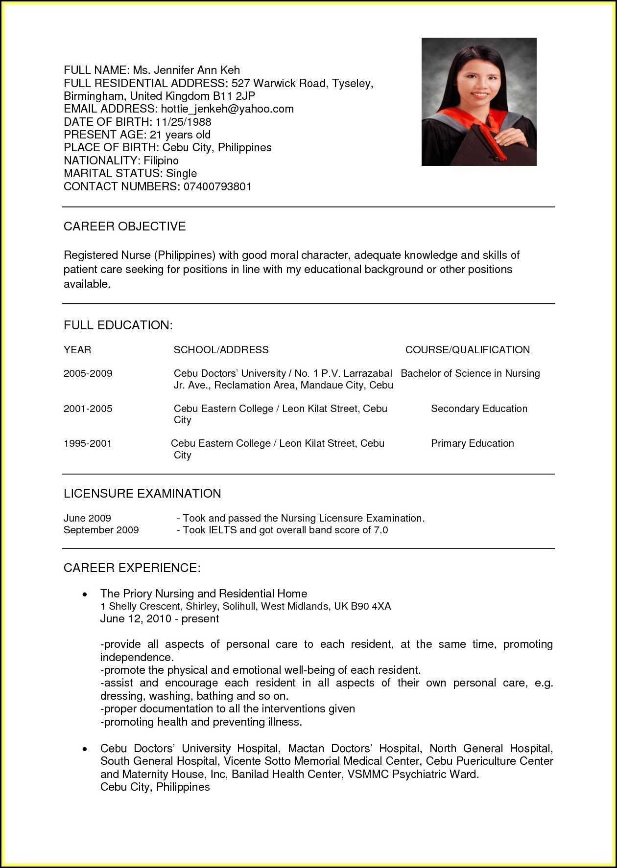 Nursing Resume Format Free Download India