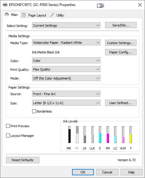 Etching & Fibre Matte Black Settings - Epson Printer Driver for Windows Etching & Fibre Matte Black Settings - Epson Printer Driver for Windows