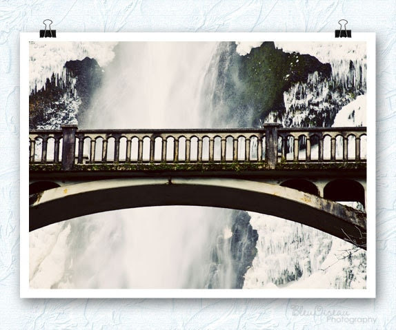 Multnomah Falls, Oregon, waterfall photography, bridge, 8x12 print