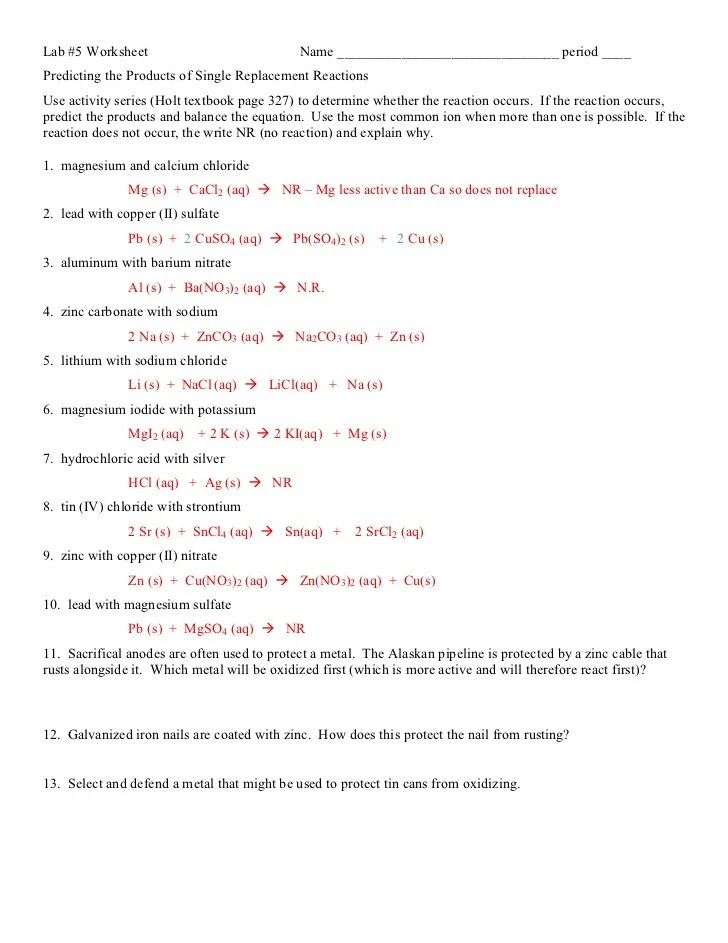 Reaction Products Worksheet Answers - Ivuyteq