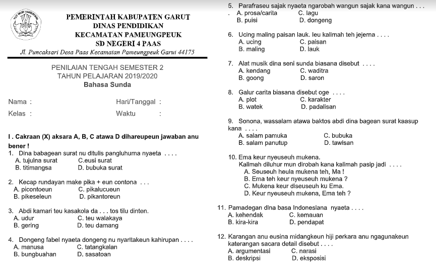 ☀ 11 soal b inggris sd 2018 dan kunci jawaban images