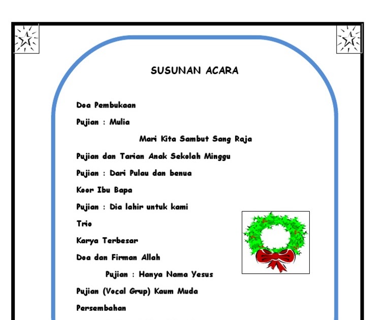 Contoh Susunan Acara Natal Anak Sekolah Minggu