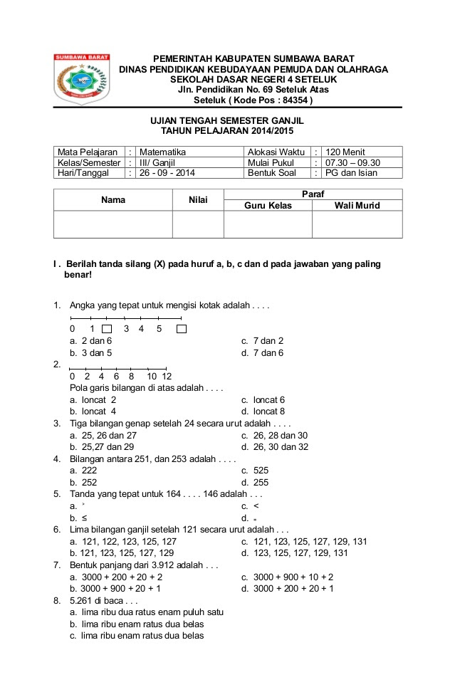 Contoh Soal Matematika Kelas 5 Semester 2 Kurikulum 2013