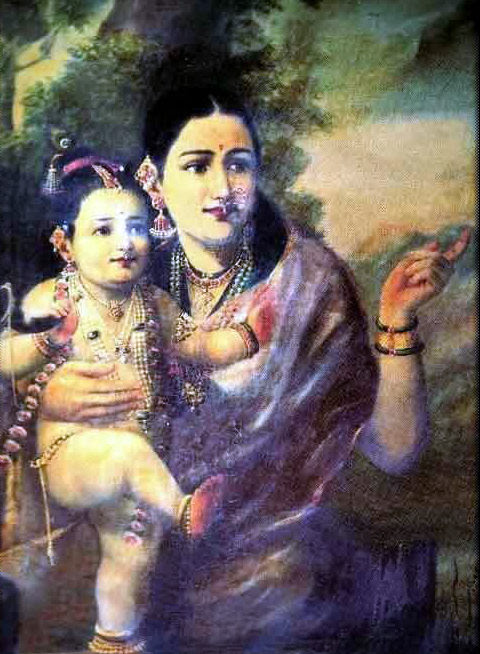 Sri Krishna As A Young Child With Foster Mother Yesoda Sri Krishna As A Young Child With Foster Mother Yesoda