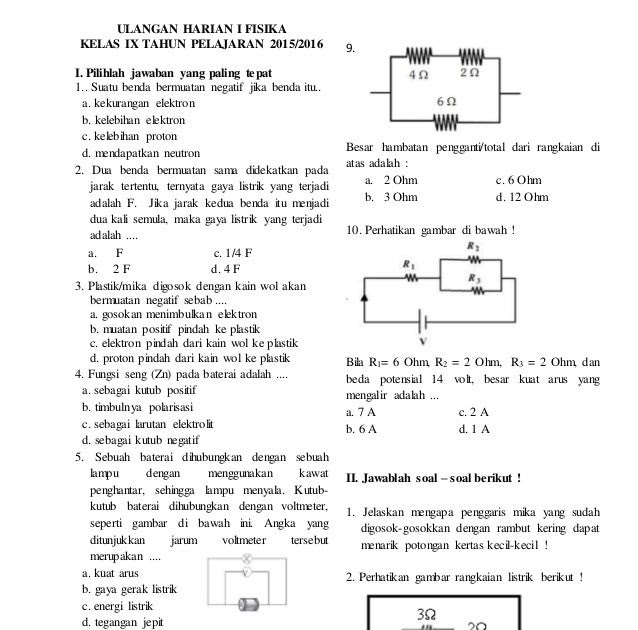 Contoh Soal Listrik Statis Kelas 9