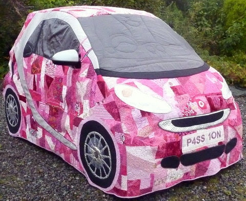 Pink Patchwork Car Cover for a SMART FOUR TWO car made with with fabrics donated by Celebrities