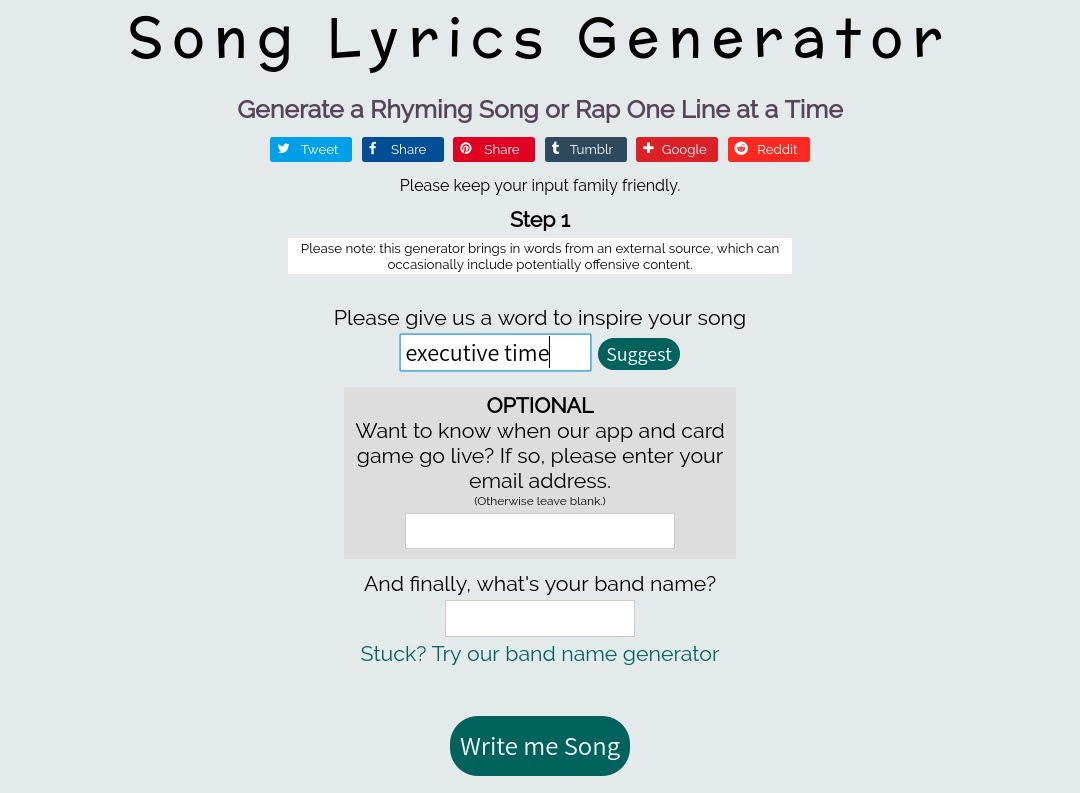 Ai Song Lyric Generator