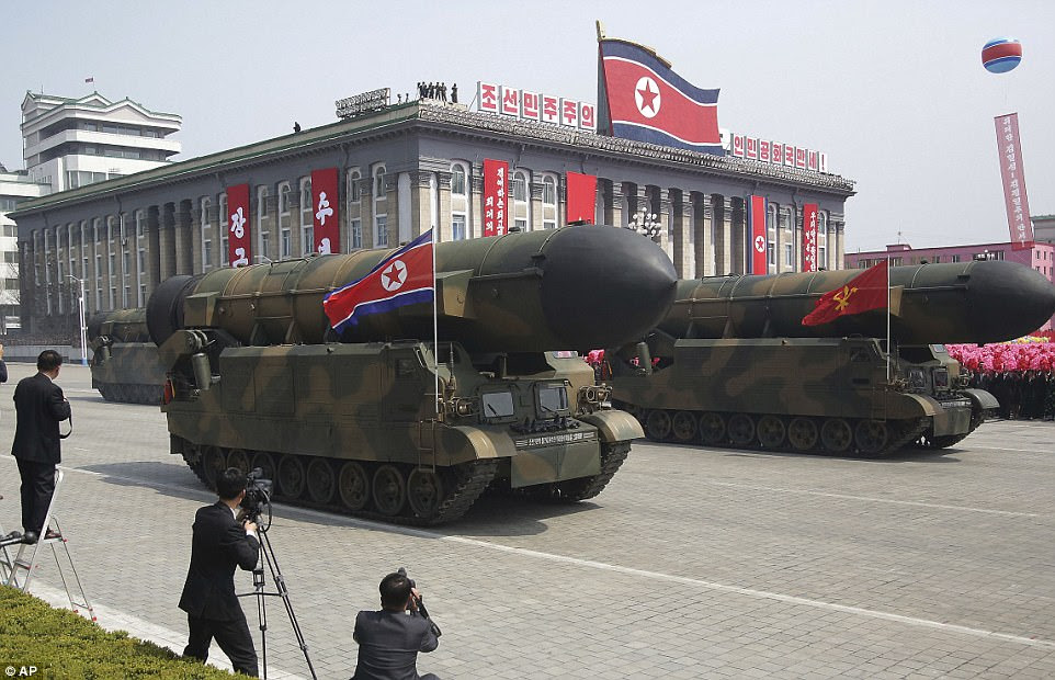 The intercontinental ballistic missiles (ICBM) heightened fears the reclusive state is preparing for a possible attack on Washington Pictured: Another set of missiles paraded through the streets of Pyongyang