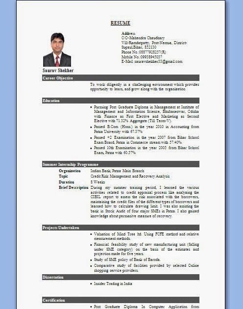 resume format for freshers commerce post graduate