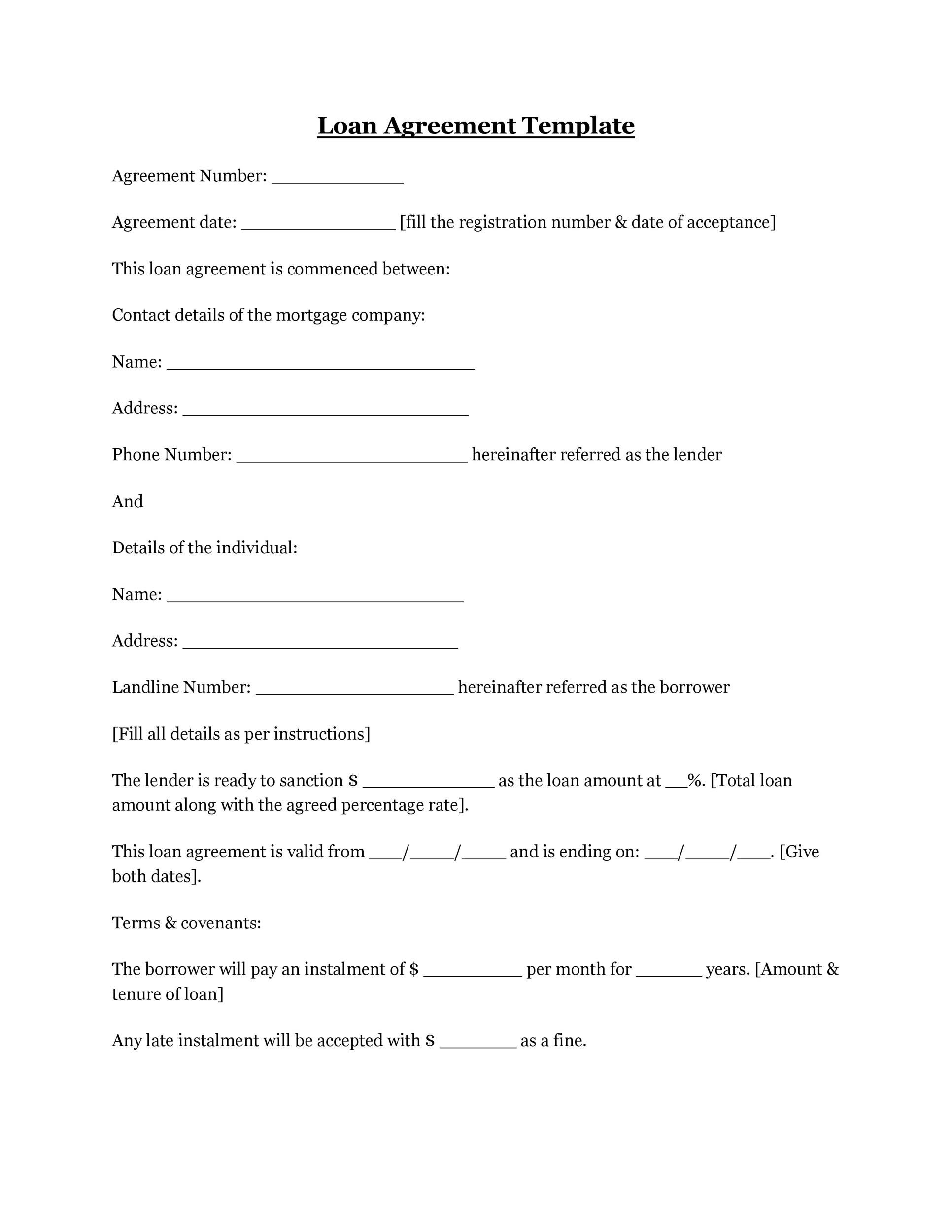 Short Form Loan Agreement Template Best Of Document Template