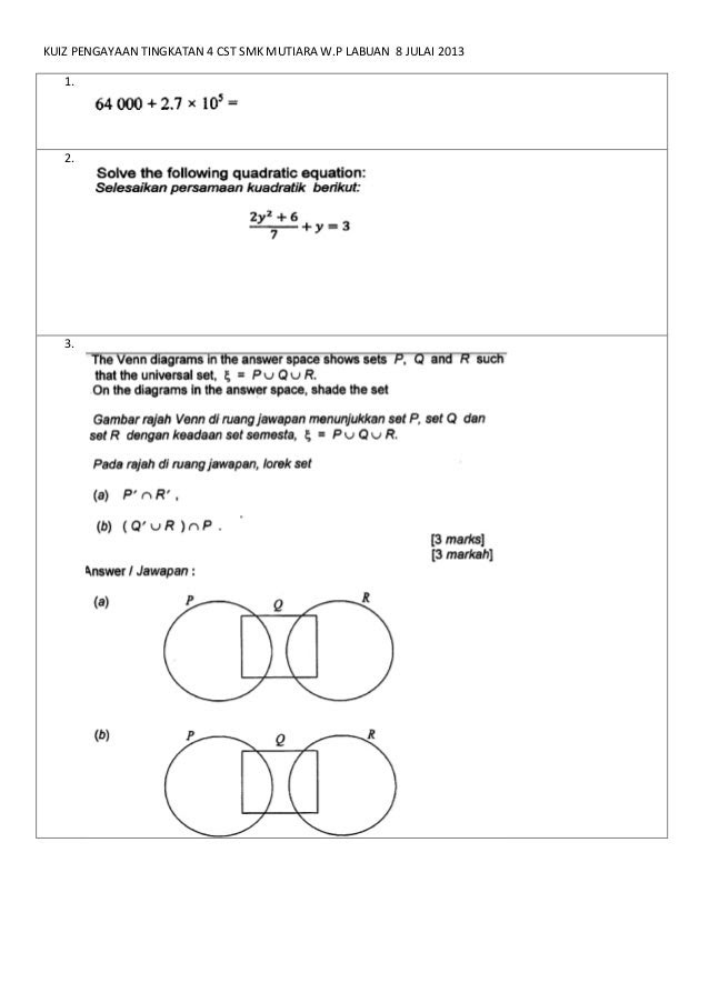 Soalan Matematik Tingkatan 2 Ungkapan Algebra - Terengganu x