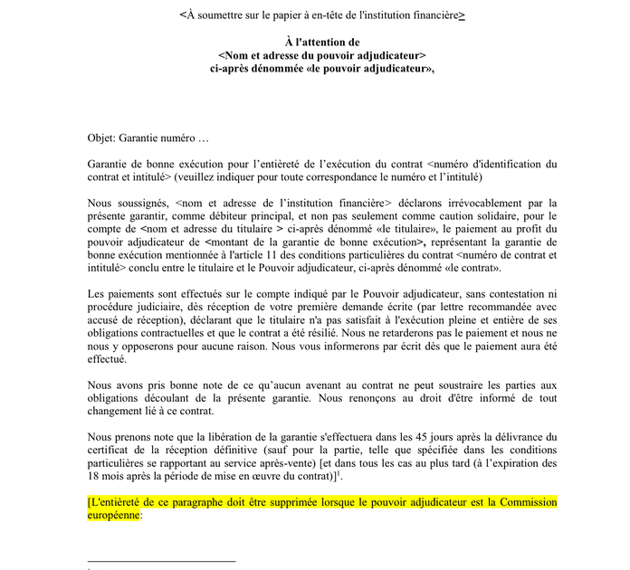 Exemple lettre de garantie financière