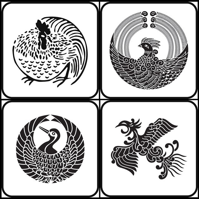 tori, maihouou, maitsuru, houou (animal - kamon)