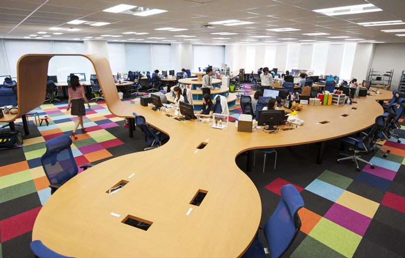teamlab design pikiv office with 250m interactive work desk