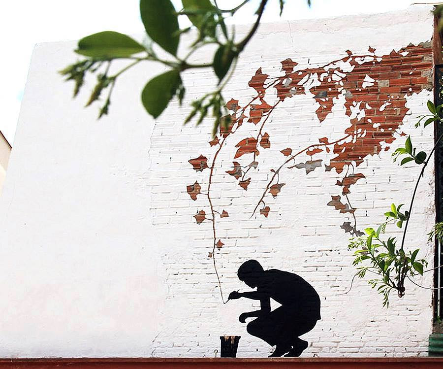 Subtractive Street Art by Pejac on the Streets of Spain trees street art painting 