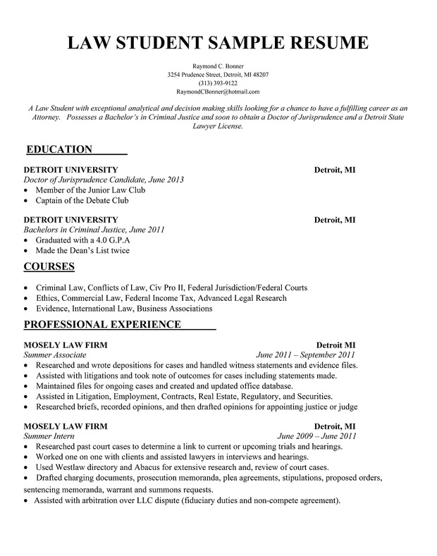 Resume Format Resume Format For Law Students