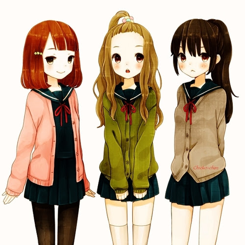 Three Anime Girls Best Friends
