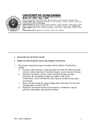 Soal Uas 2015 Sistem Terdistribusi Universitas Gunadarma - Bumi Soal