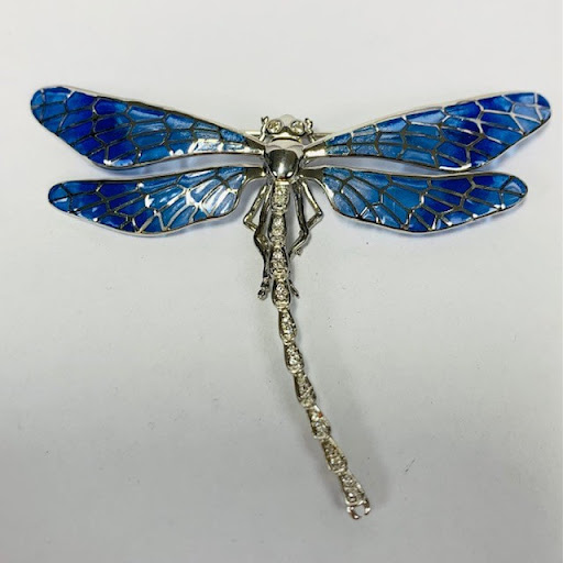 Nicole Barr Blue "Pliqué a Jour" Diamond Dragonfly Brooch