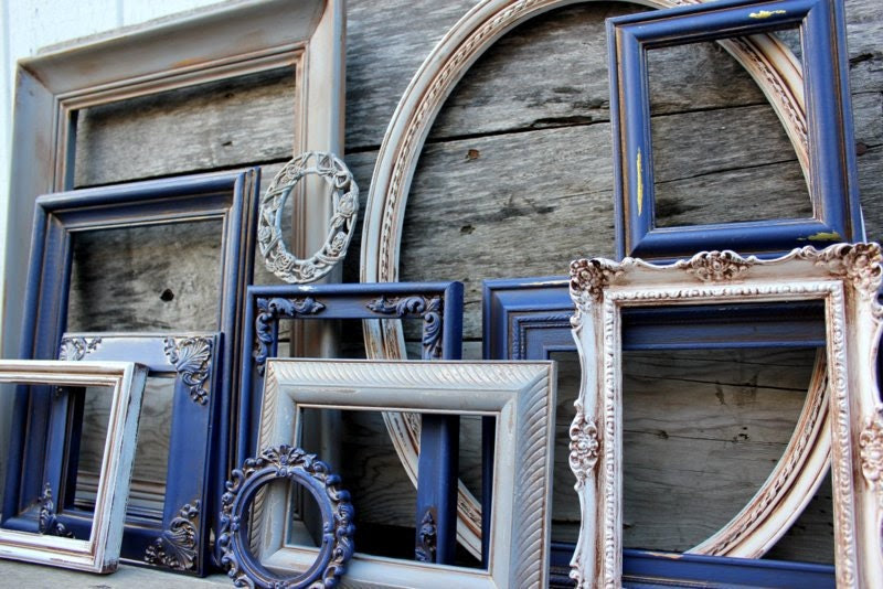Set of 12 Painted Picture Frames - Navy Blue, Grey, and White Decor - Scatter Frames - Open Frame Set - Navy and Gray Nursery - Office Decor - TheSpeckledEgg2011 Set of 12 Painted Picture Frames - Navy Blue, Grey, and White Decor - Scatter Frames - Open Frame Set - Navy and Gray Nursery - Office Decor - TheSpeckledEgg2011