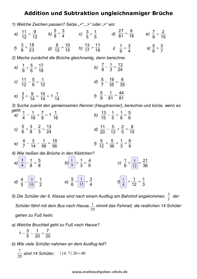 Brüche Mathe Arbeitbletter Klasse 6 : Brüche / Bruchrechnen - Mathe 6