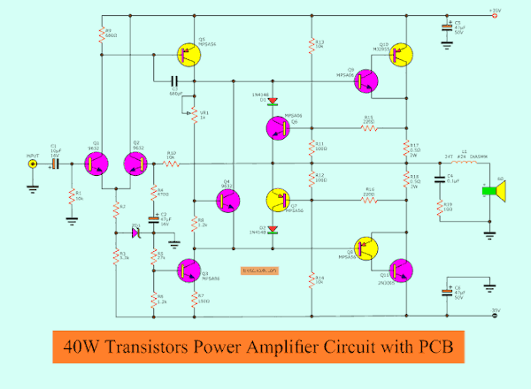 2N3055+MJ2955 Power Amplifier OCL 40W | Electronic ... amphenol 8 pin wiring diagram 