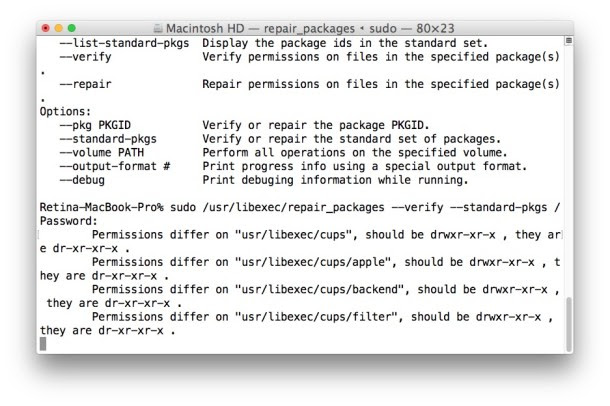 Verify and repair disk permissions in OS X from command line