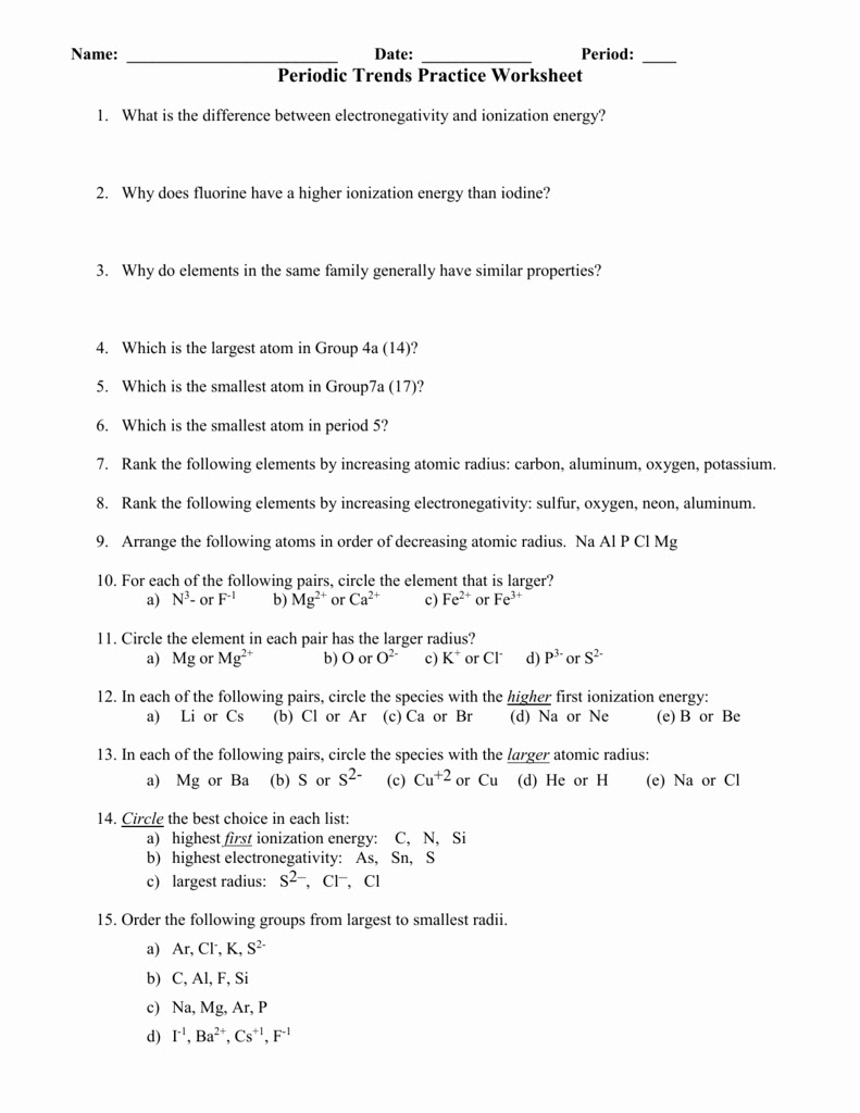 35 Worksheet Periodic Trends Answers Free Worksheet Spreadsheet