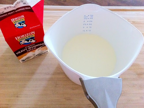 1 Cup Heavy Cream in CorningWare Saucemaker