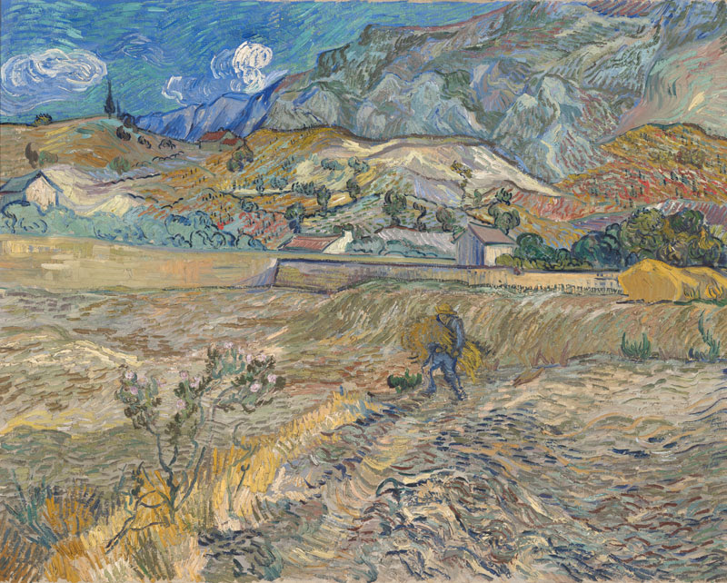 vincent-van-gogh-Enclosed-Wheat-Field-with-Peasant-Landscape-at-Saint-Rémy