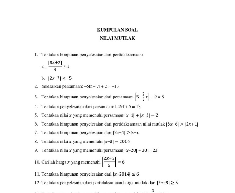 Contoh Soal Nilai Mutlak Beserta Jawabannya