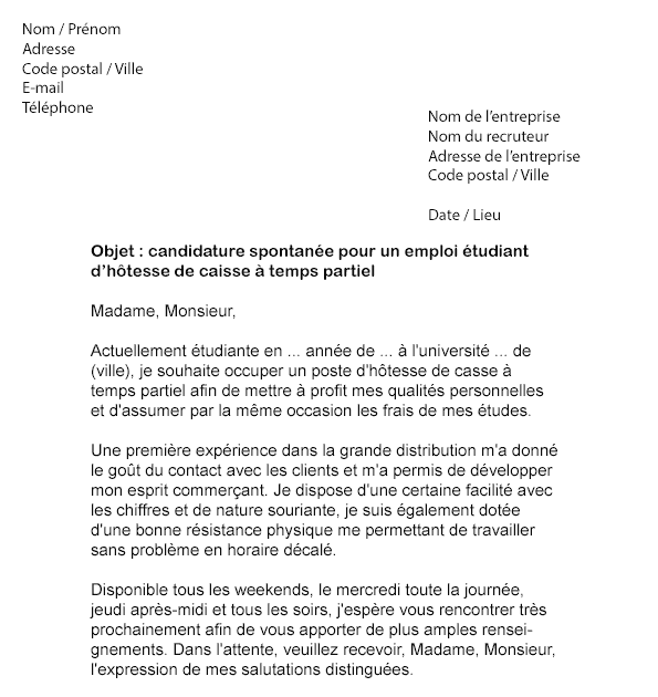 Lettre Motivation Job étudiant Auchan