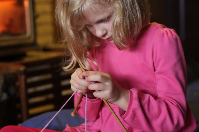 Learning to knit (Waldorf First Grade)