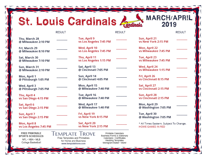 Printable St Louis Cardinals Schedule Printable World Holiday