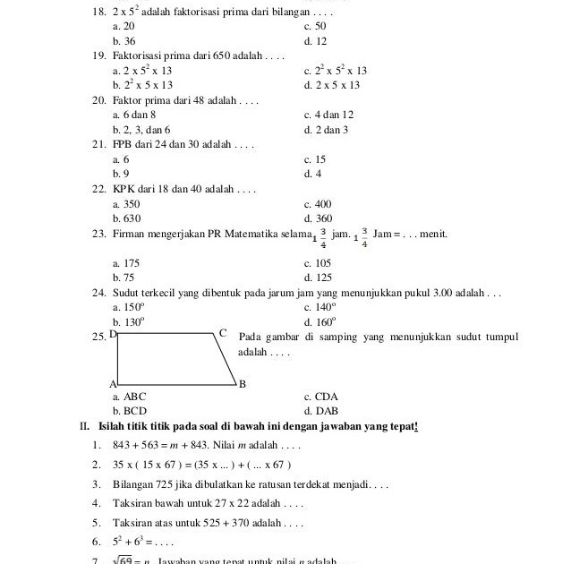 Contoh Soal: Soal Ukk Matematika Kelas 2 Semester 2 Dan Kunci Jawaban