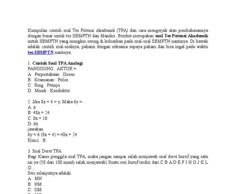 Contoh Soal Tpa Bumn