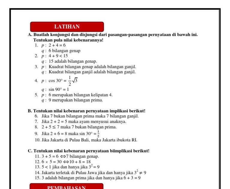 Contoh Soal Tentang Logika Matematika Dan Pembahasannya