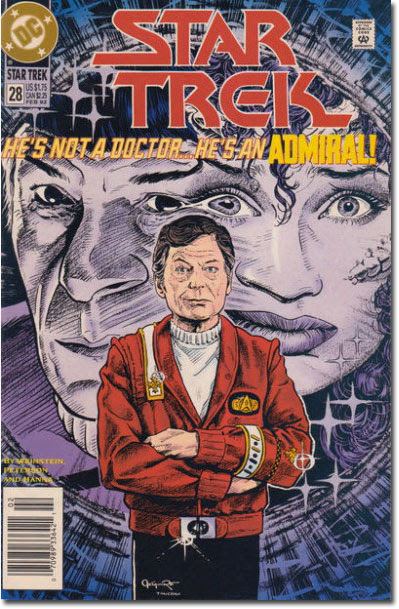 Well, even if he isn't a doctor anymore, let's hope he can unmelt Spock's face from that woman's. (Star Trek #28, DC)