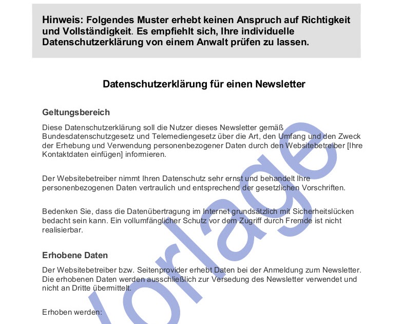 Datenschutzerklärung Muster Einwilligungserklärung Datenschutz