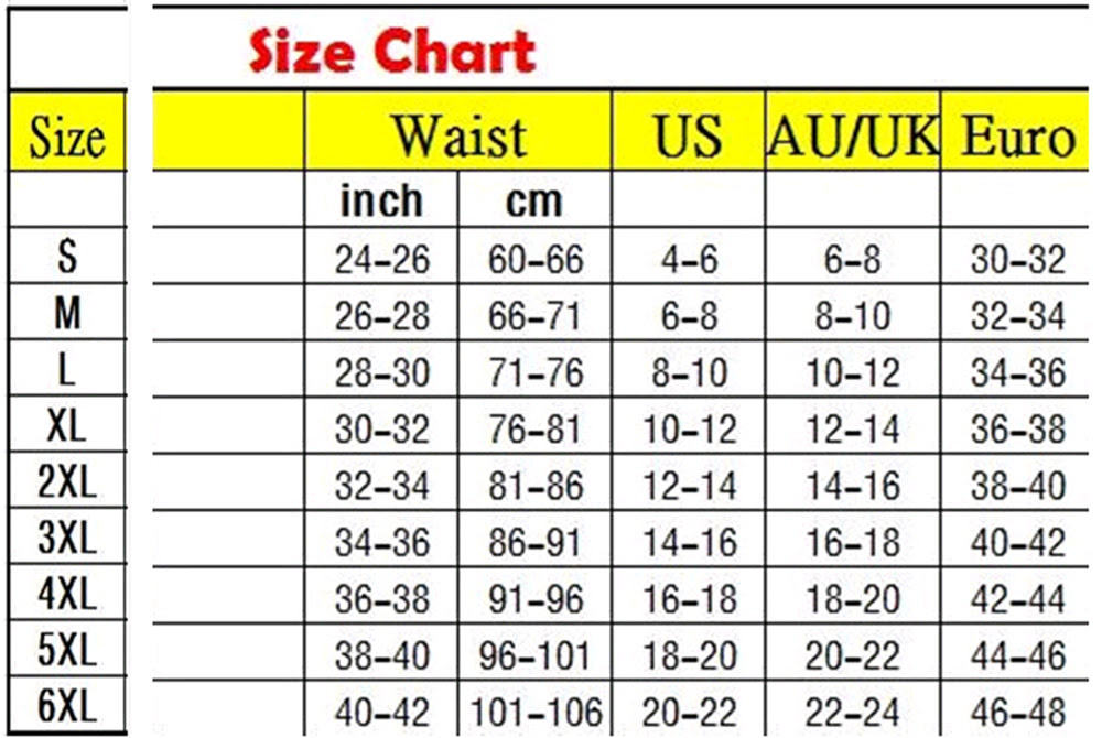 European Size Chart Waist