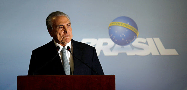 O presidente Michel Temer em discurso no Palácio do Planalto