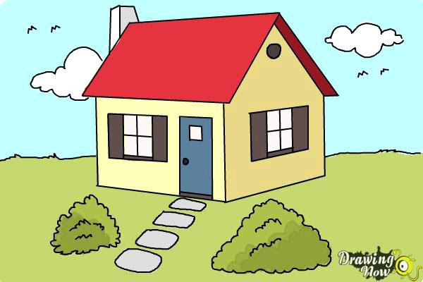 Simple House Drawing Colour Full - art-valley
