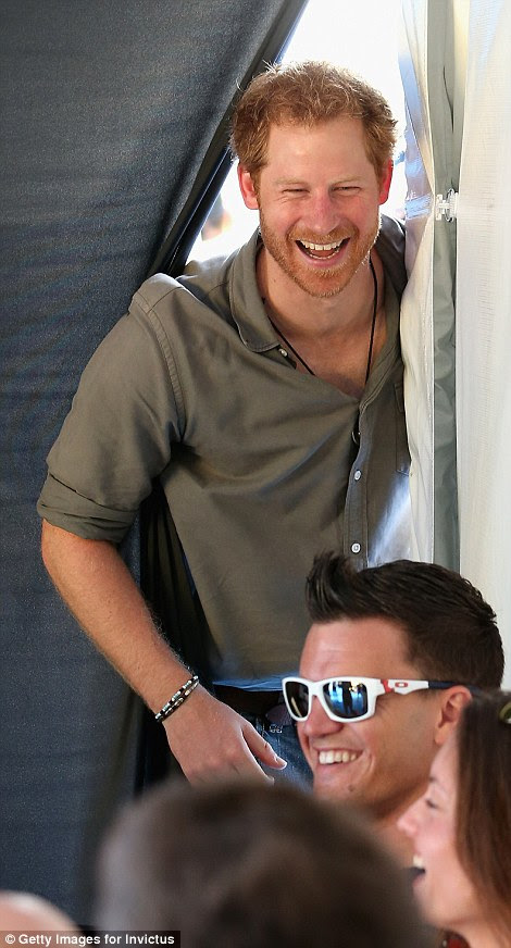 The mischievous prince was all smiles this morning as he entered the competitors' tent on the third day of the Invictus Games